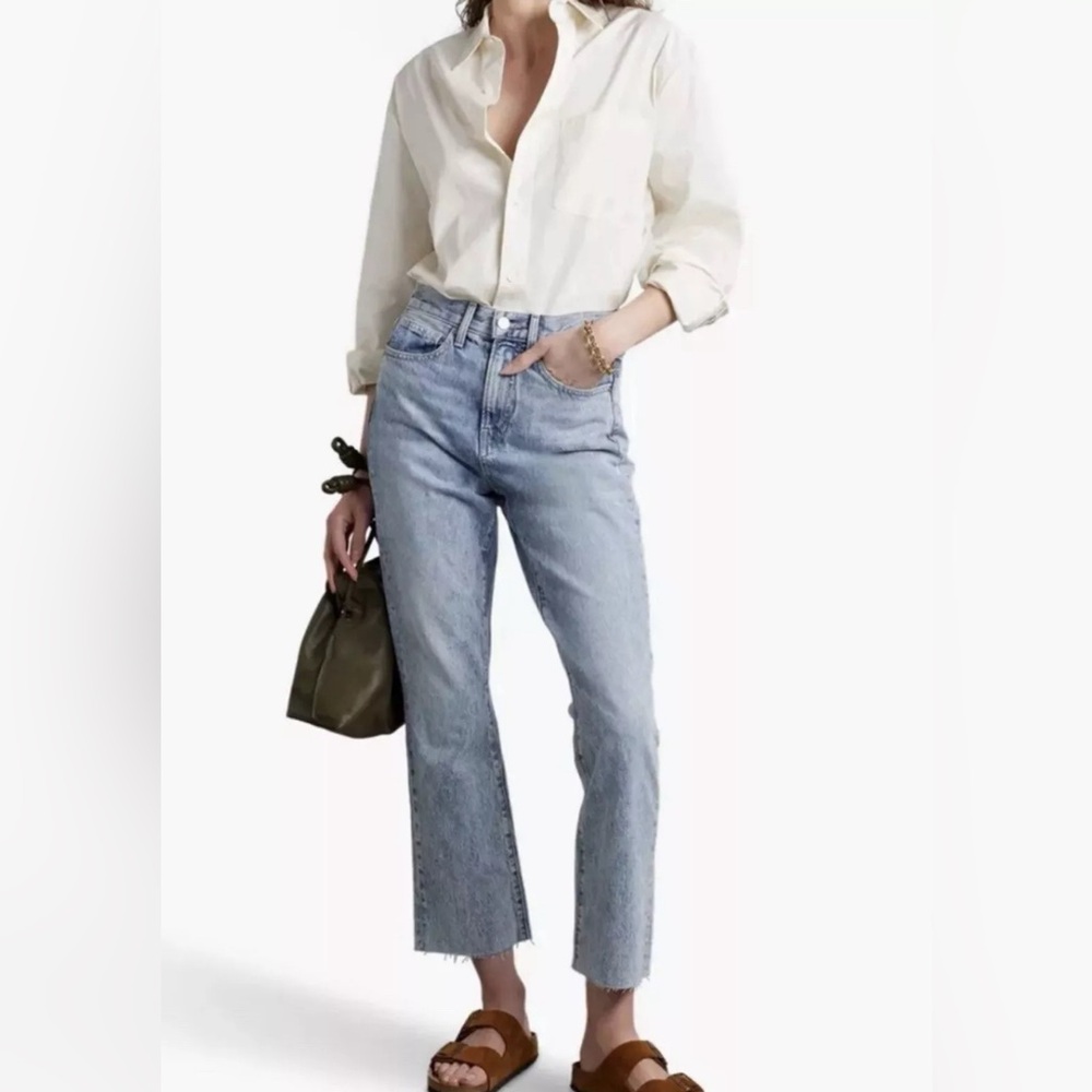 NEW Veronica Beard Sz 30 Carly Kick Flare Denim Jeans Pebble Stone Crop Raw Hem